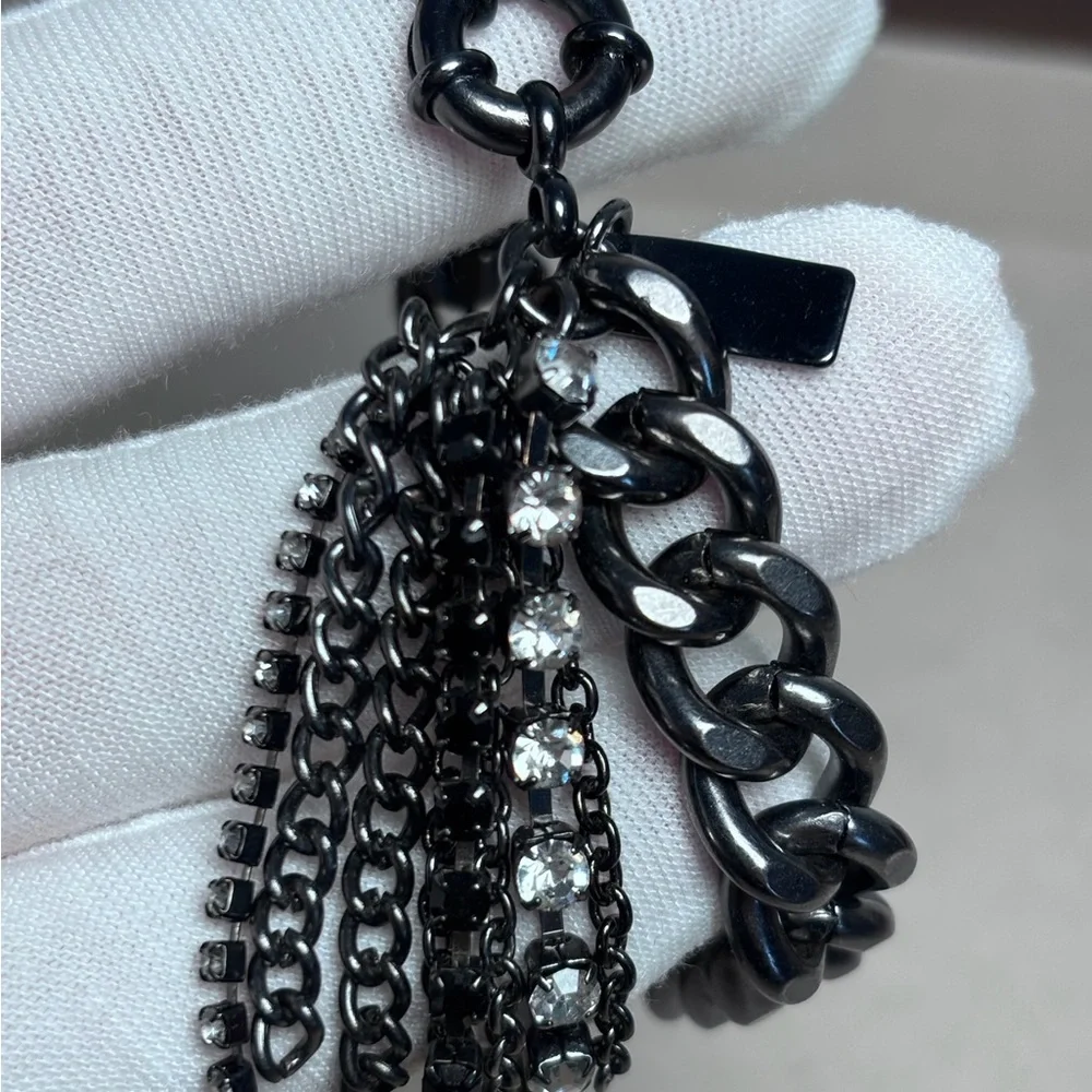 1937 Cubic Zirconia & Curb Chain Layered Black Bracelet